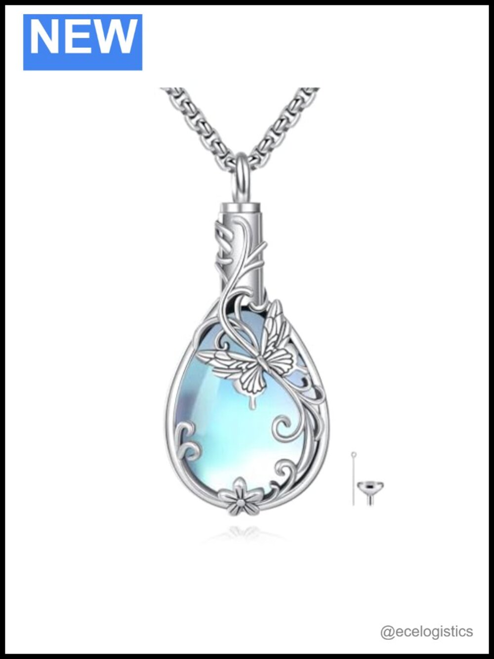 Sterling Silver Butterfly Urn Necklace 22in Cremation Memorial Keepsake for